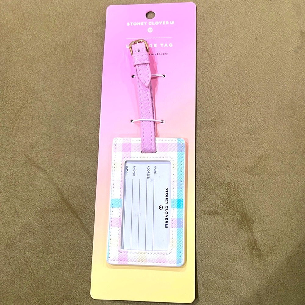 NWT Stoney Clover Lane pink plaid luggage tag